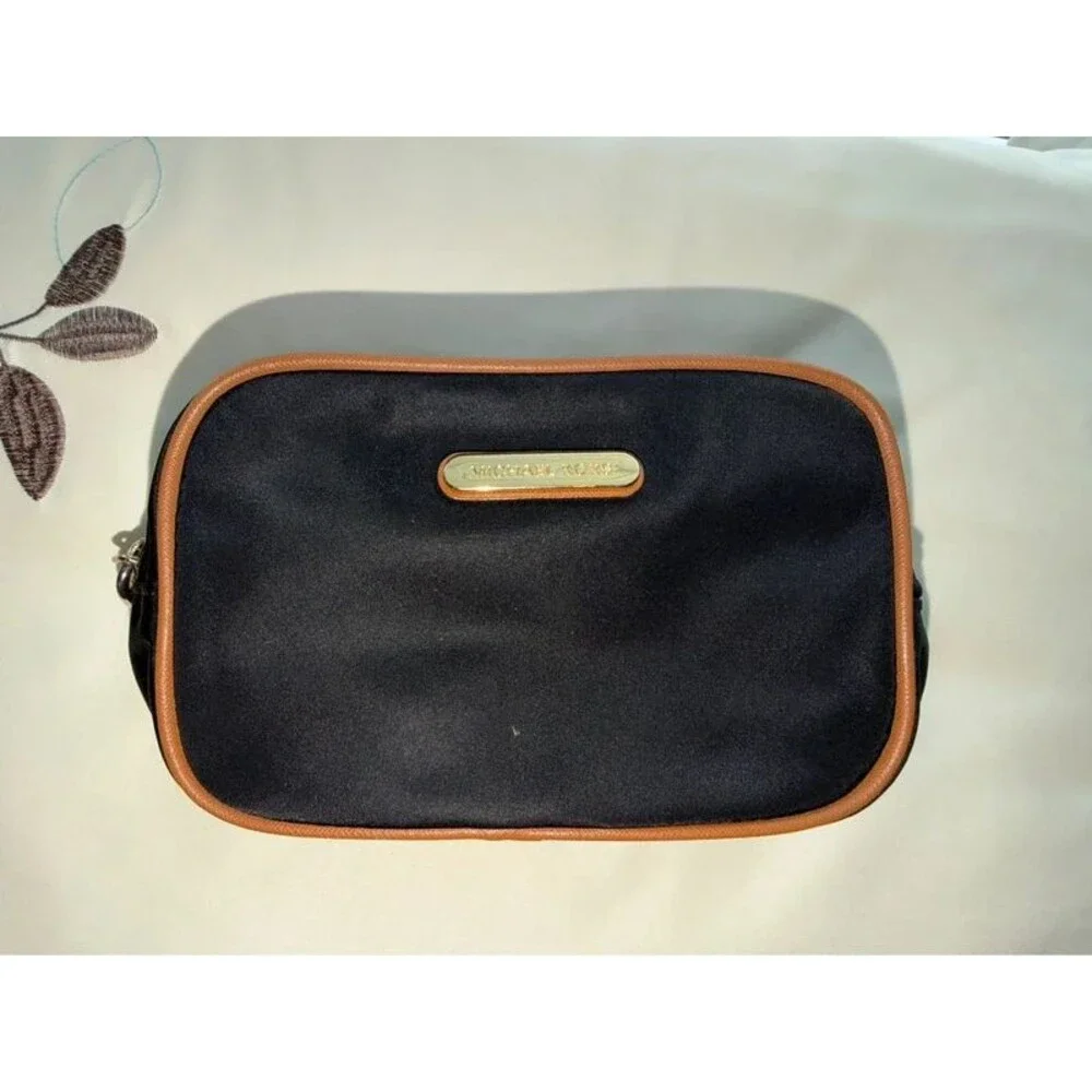 Michael Kors Nylon Cosmetic Pouch Wristlet Black Tan Trim – AI-1301